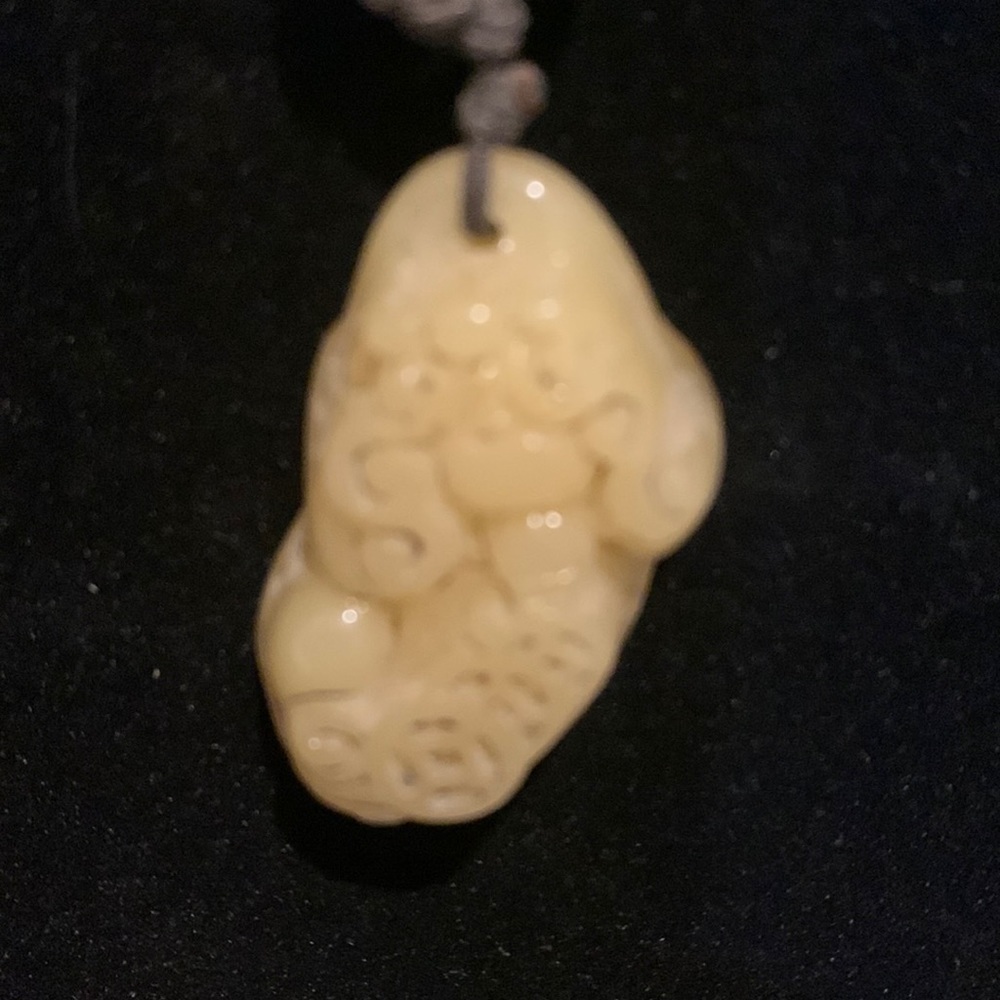 Vintage Yellow Hardstone Carved Pendant on cord
